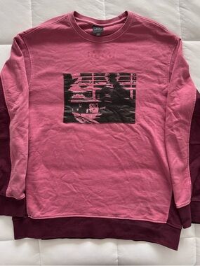 Armani Exchange Pink and Burgundy Colorblock Crewneck Sweater